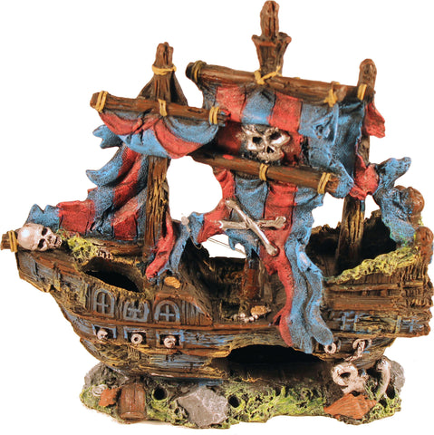 Poppy Pet - Sunken Pirate Ship With Red And Blue Sails