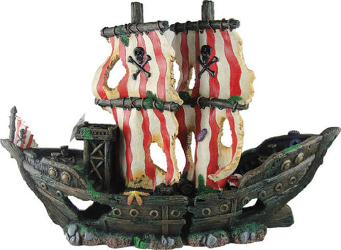 Poppy Pet - Sunken Pirate Ship With Red/white Sails