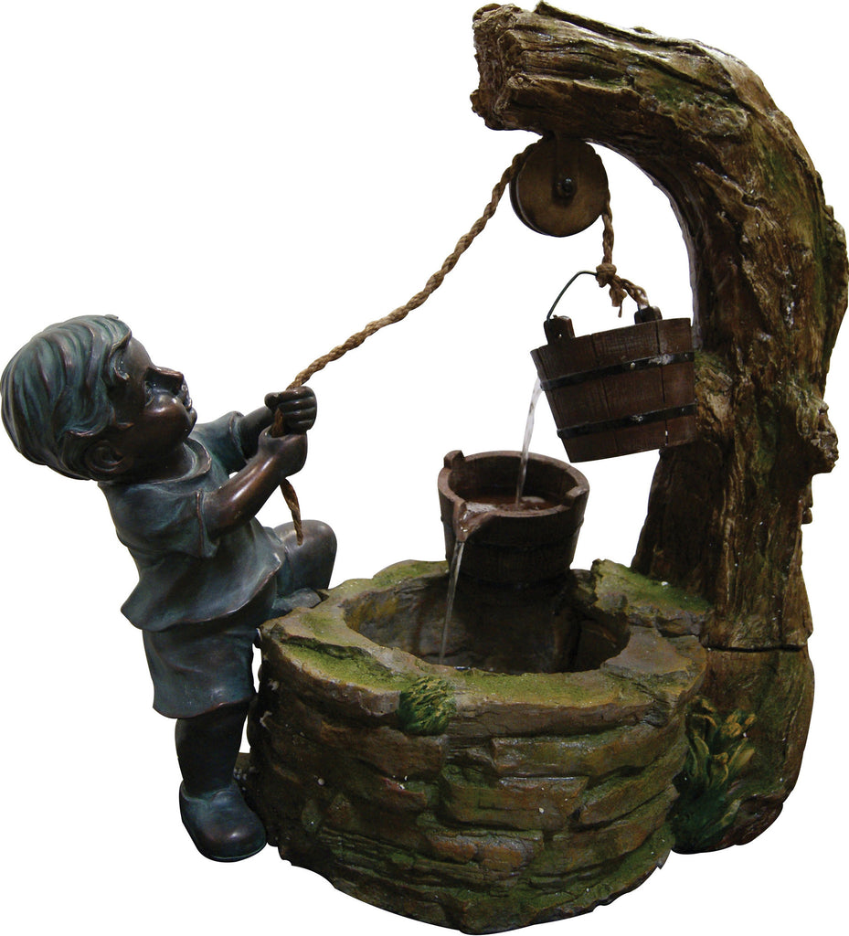 Alpine Corporation - Boy Fetching Water Polyresin Fountain