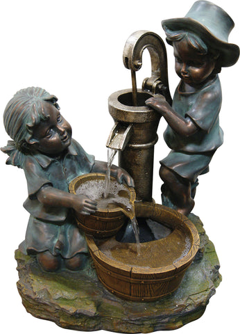 Alpine Corporation - Boy And Girl Fetching Water Polyresin Fountain