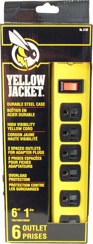 Coleman Cable        P - Yellow Jacket Metal Power Strip 6 Slot 6ft Cord